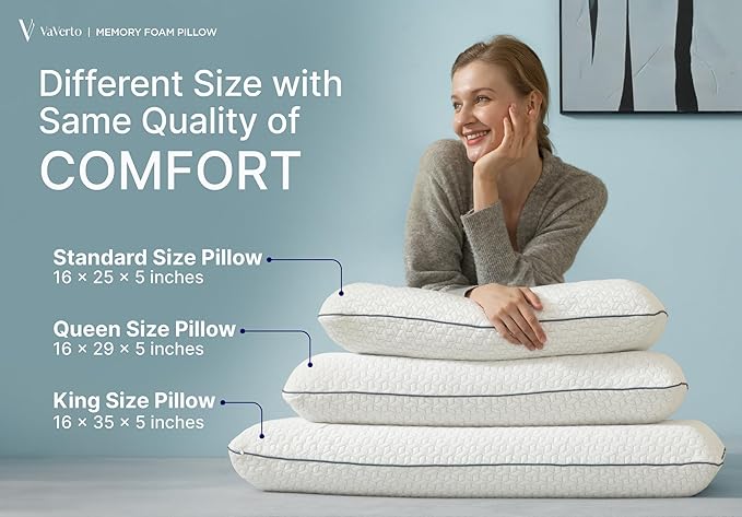 Vaverto Queen Memory Foam Pillow – Cooling Gel-Infused Firm Support for Neck and Shoulder Pain Relief, Orthopedic Design with Removable Viscose Made from Bamboo Cover – Premium Queen Size Bed Pillow