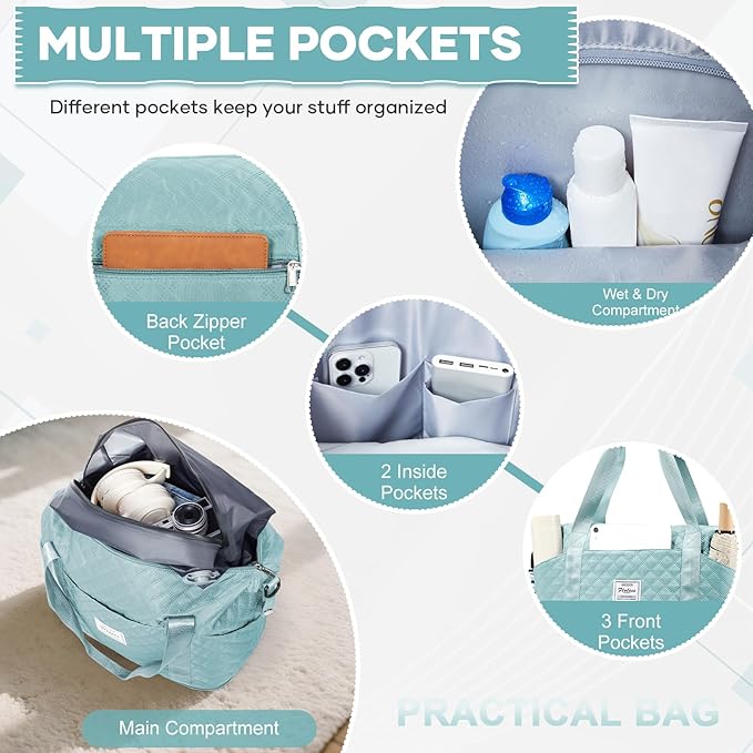 Vacuum Travel Bags with Pump, Large Duffle Bag Personal Item 18x14x8 Inches, Expandable Weekender Bags Women Men, Overnight Carry on Bag for Airplanes, Traveling, Trips, Sport, Hospital - Blue