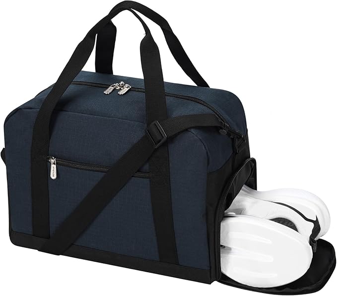 Small Gym Bag 14 inch lightweight Carry On Mini Duffel Bag with Shoe Compartment for Travel Sport - Navy Blue