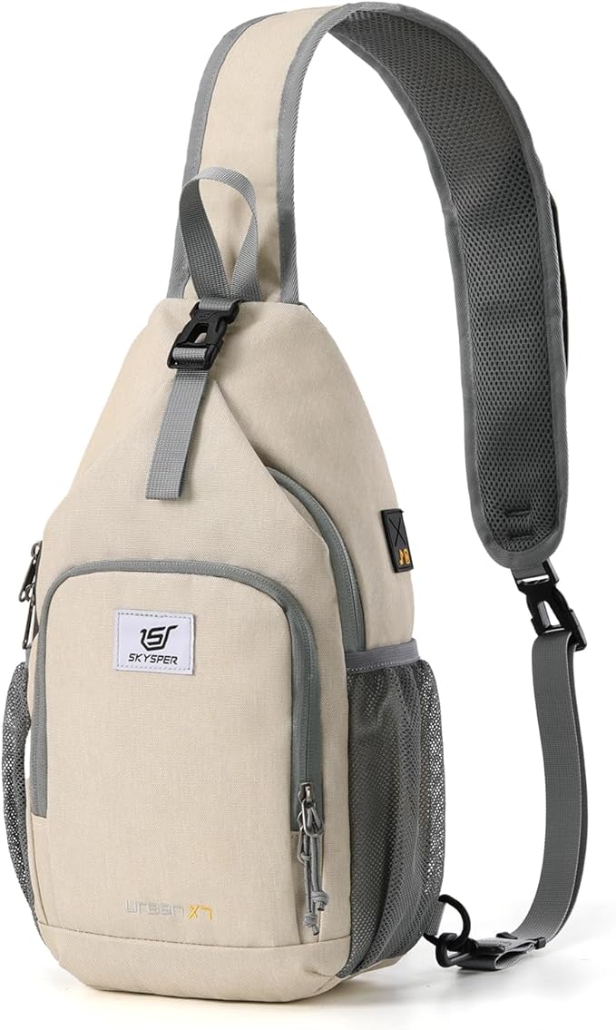 SKYSPER Sling Bag RFID Crossbody Sling Backpack Cross Body Shoulder Bag Travel Hiking Daypack for Women Men(Beige)