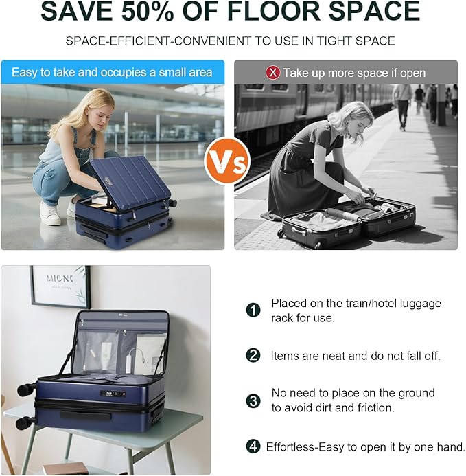 KROSER Carry On Luggage with Spinner Wheels & Built-in TSA Lock, Expandable Top Opening Hard Shell Suitcase Large Capacity Durable Rolling Luggage with USB Port, Carry-On 20-Inch, Navy