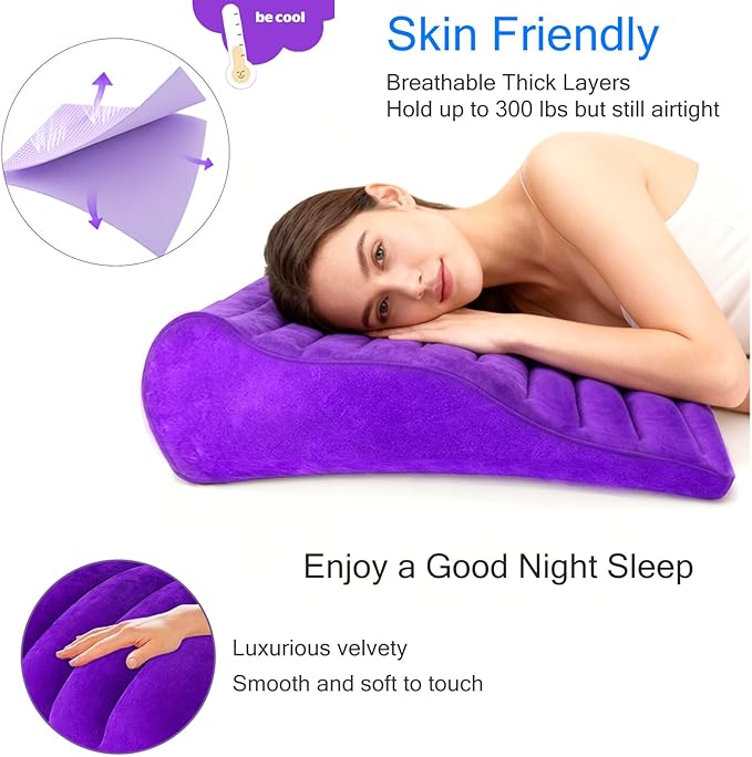 Inflatable Wedge Pillow for Traveling, Lightweight Wedge Pillow for Acid Reflux Relief, Portable Pillow Wedges for Sleeping, Blow Up Travel Pillow for Camping, Back Lumbar Support