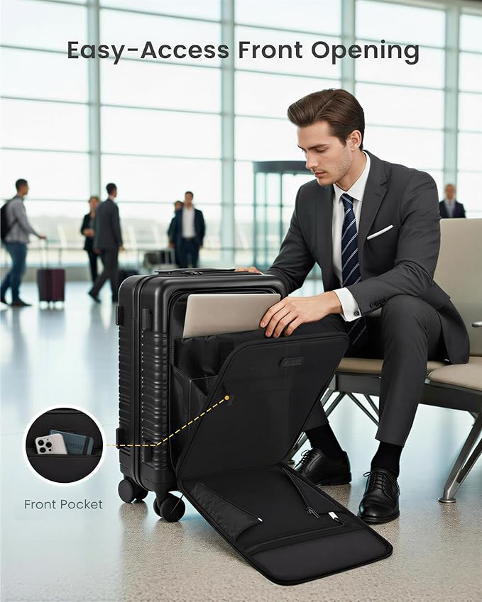 LOVEVOOK Carry On Luggage 22x14x9 Airline Approved with Detachable Pouch, 21 Inch Hardside Suitcases with Spinner Wheels, Lightweight Carry-on Luggage with TSA Lock for Women Men, 2PCS, Navy