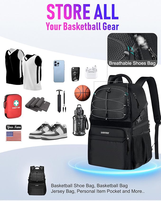 Basketball Bag Backpack with Ball Holder Shoes Compartment, Large Basketball Accessories Sports Bag