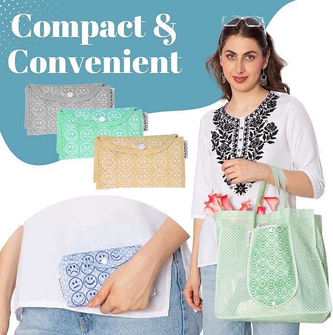 Bulkhunt 12 Pcs Foldable Shopping Bags Printed Bag with Handle for Grocery Vegetable Household Gift