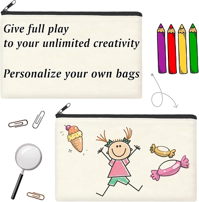 ZeeDix Canvas Pouch- Multi-purpose Cosmetic Bag with Zipper, DIY Craft Canvas Zipper Pouch Blank Makeup Bags Bulk Travel Toiletry Bag for Storage (8.3 x 5 inches)