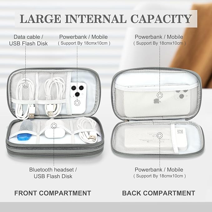FYY Electronic Organizer, Travel Cable Organizer Bag Pouch Electronic Accessories Carry Case Portable Waterproof Double Layers Storage Bag for Cable, Cord, Charger, Phone, Medium Size, Dark Grey