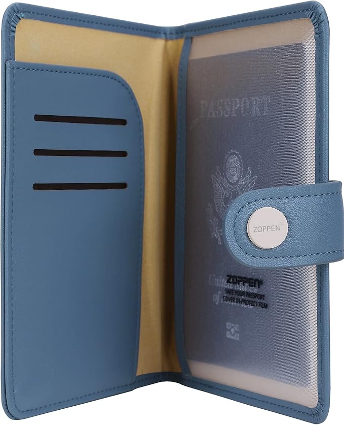 ZOPPEN Passport Holder Women, Passport Cover Travel Wallet Rfid Blocking Passport Wallet Cover Case Travel Essentials Document Organizer, Denim Blue