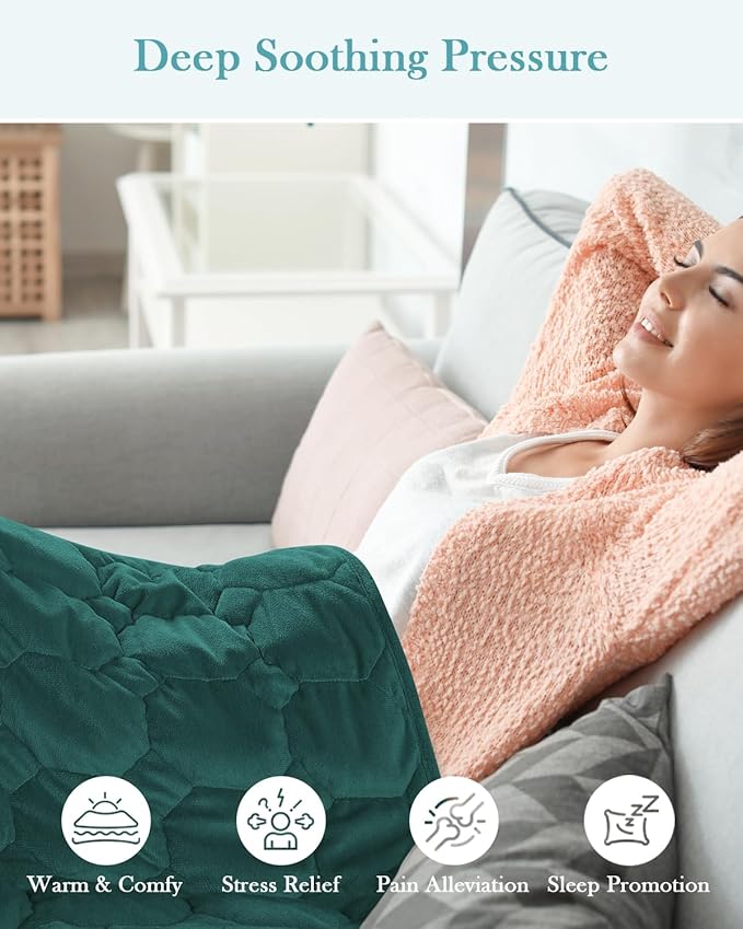 Topblan Weighted Lap Blanket 7lbs for Adults, Small Weighted Blanket Throw for Napping, Relaxation, Calming and Travel, Skin Friendly & Machine Washable for All-Season Sleeping, Dark Green