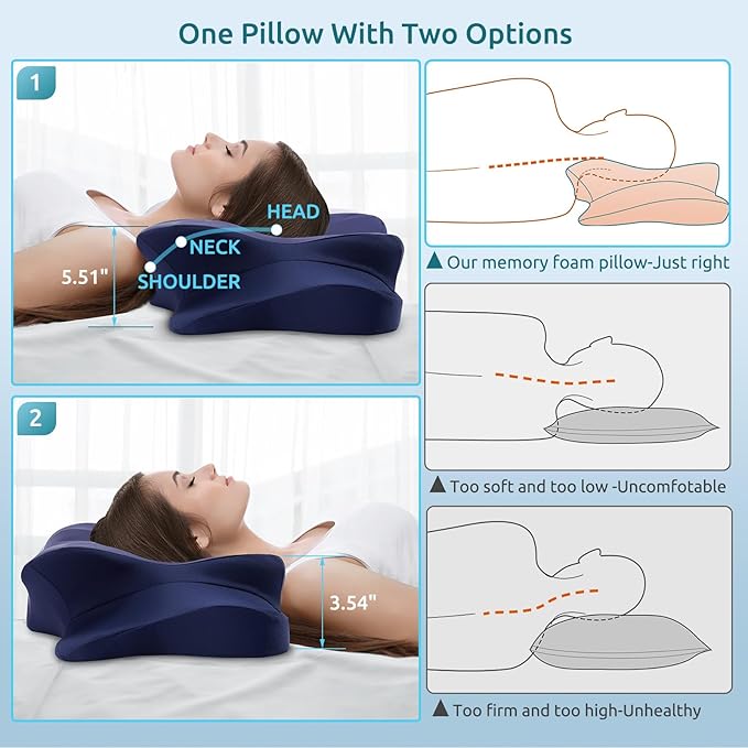 DONAMA Cervical Pillow for Neck and Shoulder Pain Relief, Cooling Contour Memory Foam Pillow, Dual-Height Ergonomic Neck Support Pillow for Side Back Stomach Sleepers with Removable Pillowcase