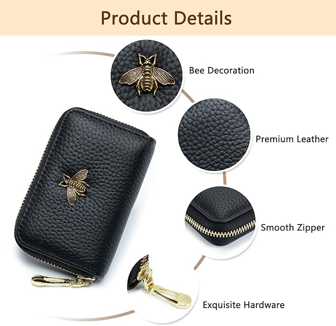 imeetu RFID Credit Card Holder, Small Leather Zipper Card Case Wallet for Women