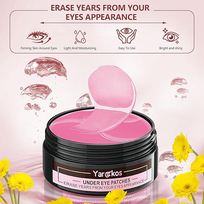 60 Pcs Pink Under Eye Patches, 30 Pairs Undereye Mask for Puffy Eyes Dark Circles Treatment, Collagen Gel Pads Hydrating for Eye Bags Puffiness Wrinkle, Women Men Beauty Skin Care Products