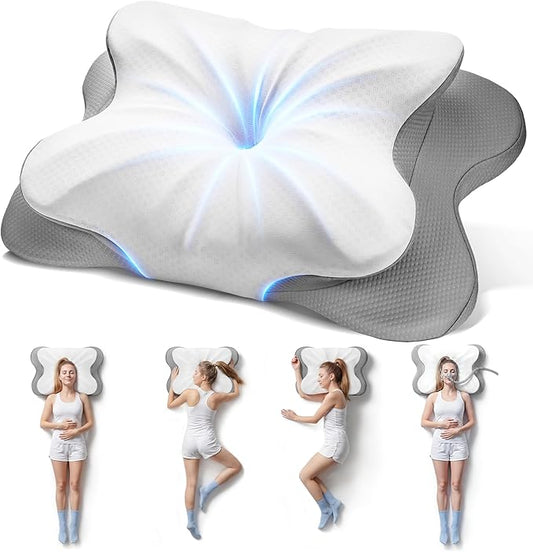 Cervical Pillow for Neck Pain Relief, 4-Height Adjustable Oeko-TEX Memory Foam Contour Pillow for Sleeping, Ergonomic Orthopedic Cooling Neck Pillow for Side Back Stomach Sleepers, Arm Support