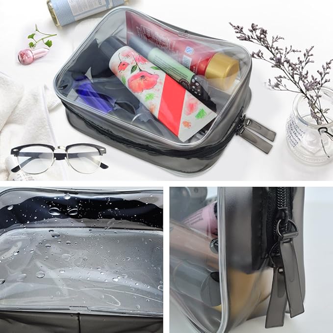 Wobe 5 Packs Clear Cosmetics Bag TSA Approved, PVC Zippered Toiletry Carry Pouch Portable Makeup Bag for Vacation Travel, Bathroom and Organizing Waterproof Makeup Bag Vinyl Plastic Organizer Case