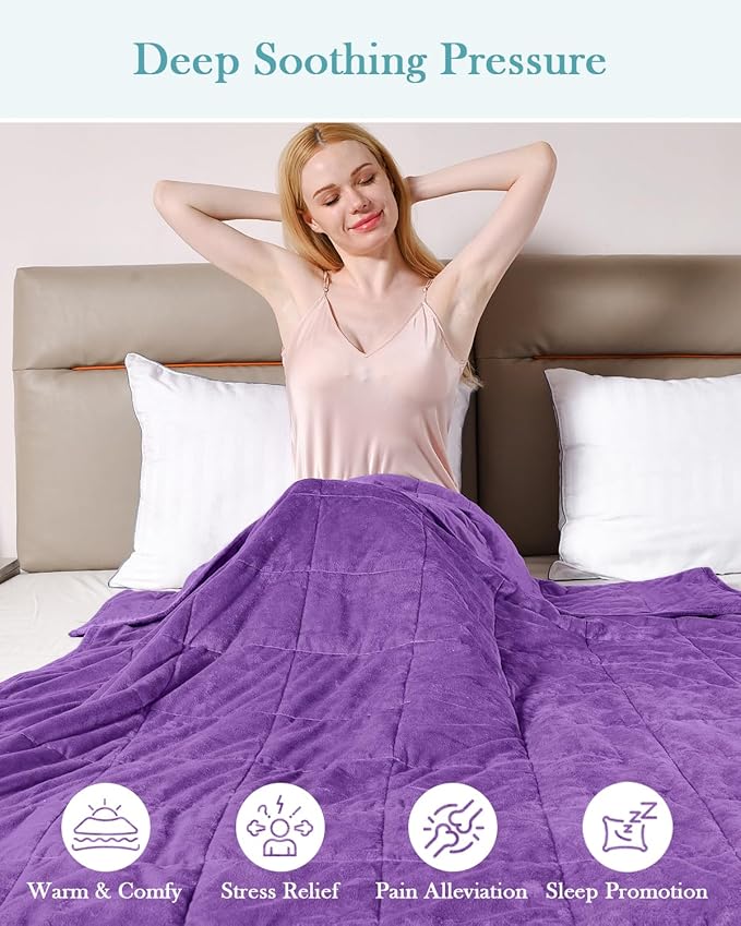 Topblan Flannel Weighted Blanket, 12lbs, Purple, Twin Size, Adult Heavy Blanket for Sleeping and Calming, Soft Warm Fabric, 48 x 72 inches