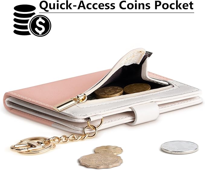Airkit Small Wallets Woman RFID Blocking Leather Credit Card Holder - with ID Window - Card Wallets for Women - with Zipper Coin Purse - Keychain Wallet