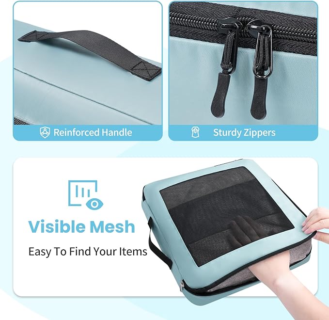 Mesh Packing Cubes for Travel, Durable Luggage Organizer with Sturdy Material and Double Zippers, Comprehensive Set for Travel Accessories Storage, 8 set, teal