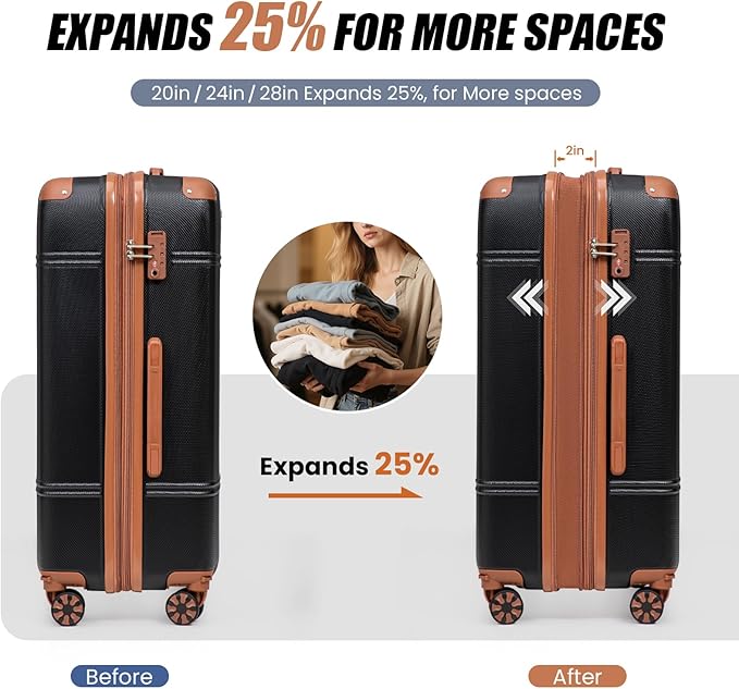Expandable Luggage Sets 5 Piece with Detachable Spinner Wheels and TSA Lock,ABS Hard Case Suitcases with Wheels,Carry On Luggage Set