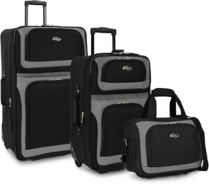 U.S. Traveler New Yorker Lightweight Expandable Rolling Luggage, Black, 3-Piece Set