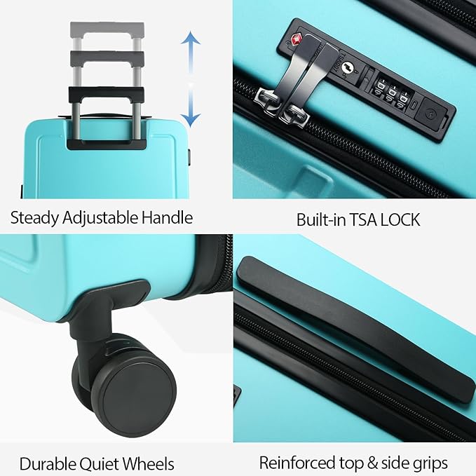 KROSER Carry On Luggage with Spinner Wheels & Built-in TSA Lock, Expandable Top Opening Hard Shell Suitcase Large Capacity Durable Rolling Luggage with USB Port, Carry-On 20-Inch, Lake Blue
