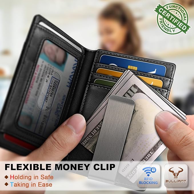 BULLIANT Men Airtag Wallet,Slim Wallet Money Clip Card Holder Magnetic Closure 12 Cards in Front Pocket RFID Blocking