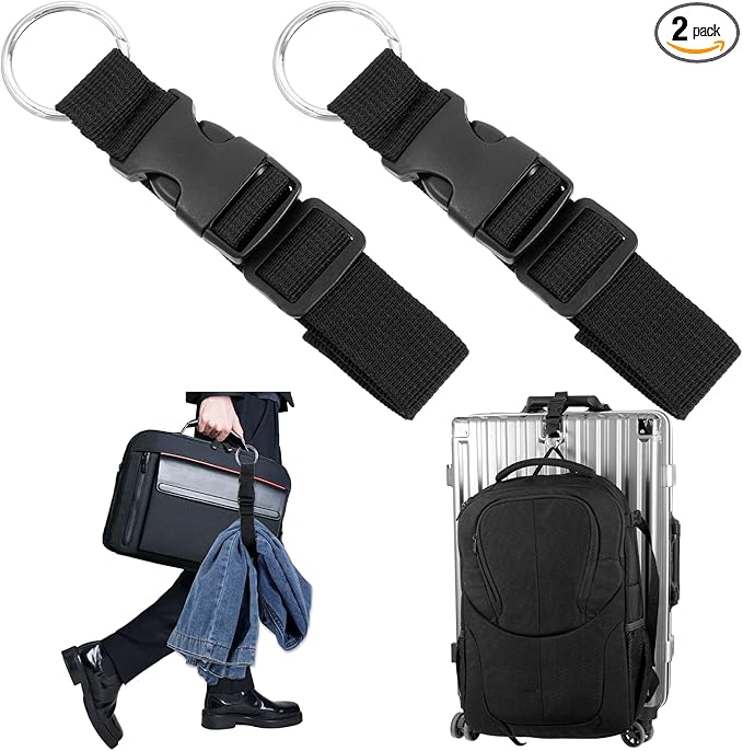 2 Pcs Add a Bag Strap for Suitcase Adjustable Suitcase Belt Jacket Holder Jacket Gripper Travel Belt Add Bag Handbag Clip Travel Accessories for Connecting Your Luggage Jacket (Black)