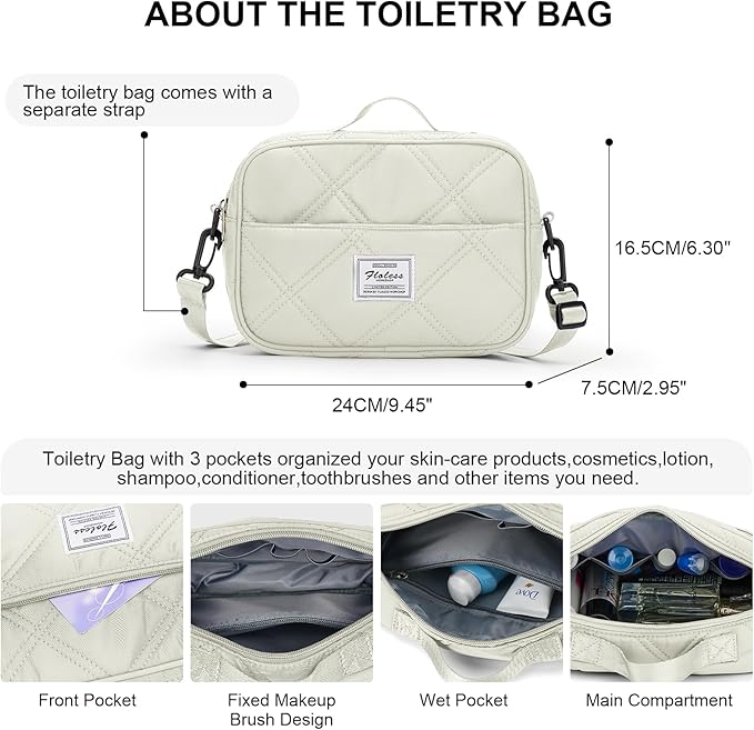 Weekender Bags for Women,Personal Item Travel Bag with Shoes Compartment,Overnight Travel Duffel Bag with Toiletry Bag,Quilted Beige