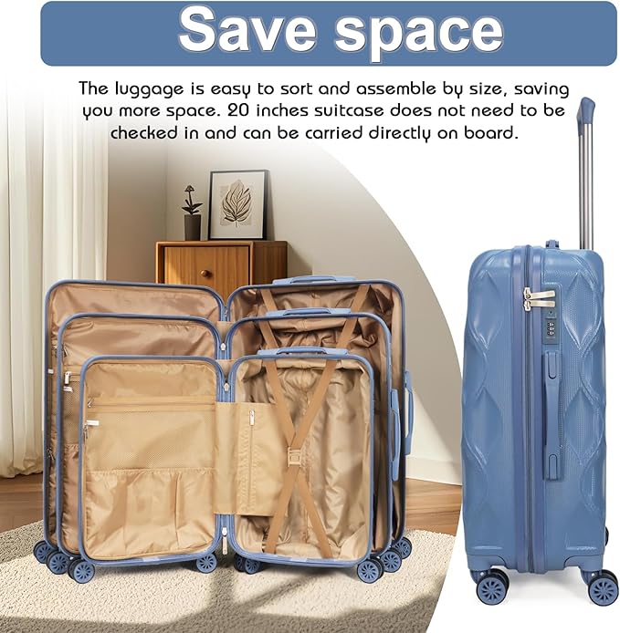 luggage sets 3 piece, 3 piece luggage sets with spinner wheels Hardside Lightweight Luggage 20in 24in 28in. (blue)