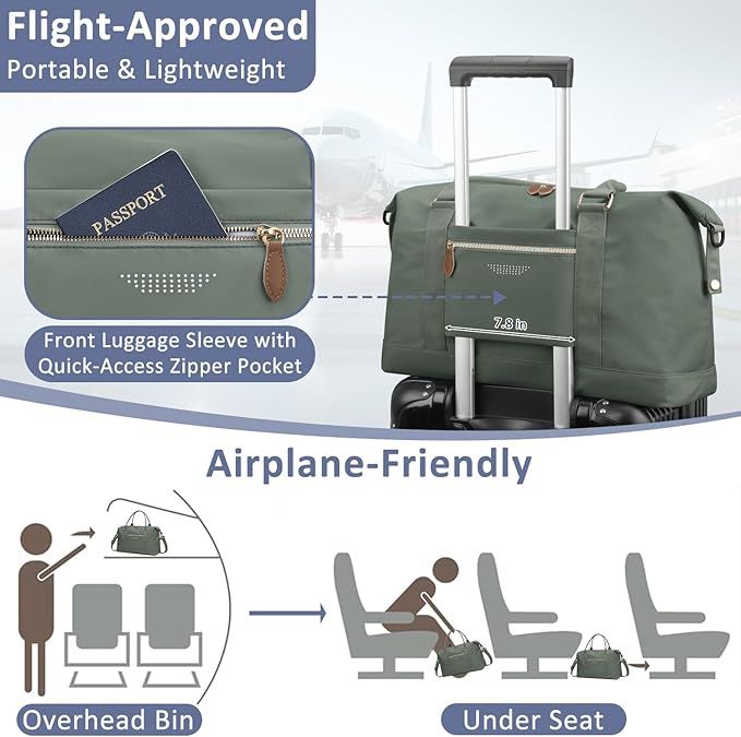 Travel Duffle Bag for Women, Weekender Bags, Hospital Bag for Labor Delivery, Lightweight Tote Duffel Overnight Bag with Luggage Sleeve,Airplane Travel Bags (Army Green, X-Large)