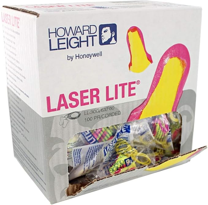 Howard Leight by Honeywell Laser Lite High Visibility Disposable Foam Earplugs, 100-Pairs, Pink/Yellow, LL-30