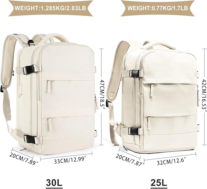 coowoz Large Travel Backpack For Women Men,Carry On Backpack Flight Approved,Hiking Backpack Waterproof Outdoor Sports Rucksack Casual Daypack Fit 15.6 Inch Laptop Shoes Compartment（Off White）