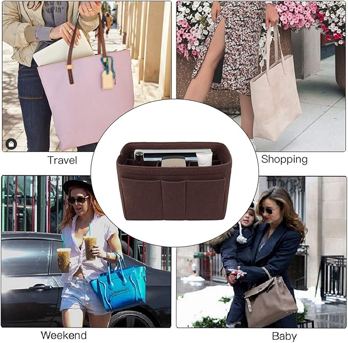 ZTUJO Purse Organizer Insert, Felt Bag Organizer For Handbag Purse Organizer,13 Colors, 6 Size (Large, Coffee)