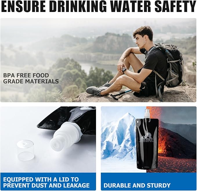Ancable 17oz Collapsible Water Bottles, 6-Pack Reusable Travel Foldable Water Bottles for Hiking Camping Running Bike, BPA-Free Water Bottle