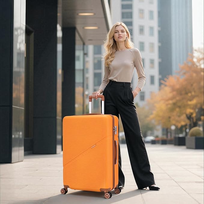 5 Piece Luggage Sets with Spinner Wheels, Hardshell ABS Suitcase Set with Tsa Lock, Lightweight Hardside Waterproof Travel Suitcases for Men Women, Orange (20"/24"/28")