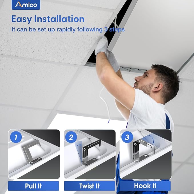 Amico 12 Pack 2x4 LED Flat Panel Light with 3CCT Selectable, 50W, ETL/FCC | 4000K/5000K/6500K, 30W/40W/50W, 0-10V Dimmable, 6250LM Super Bright LED Drop Ceiling Fixtures for Office Meeting Classroom