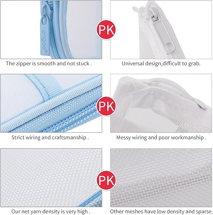 EASTHILL Grid Mesh Pen Pencil Case with Zipper Clear Makeup Color Pouch Cosmetics Bag Multi-Purpose Travel School Teen Girls Transparent Stationary Bag Office Organizer Box for Adluts(Blue)