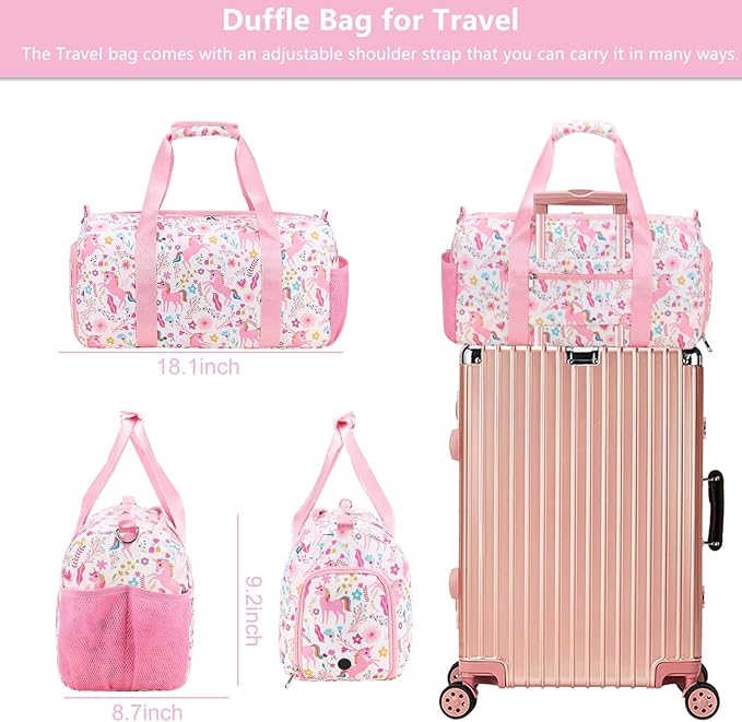 Gym Travel Duffle Bag for Girls - Gymnastics Sports Dance Bag with Shoe Compartment & Wet Pocket Panda Kids Travel Bag Teens Weekender Sleepover Carry On Bag