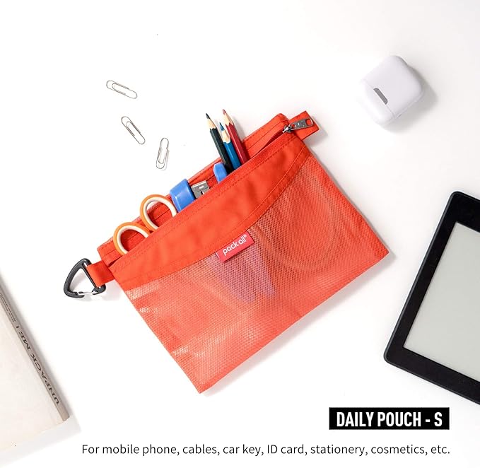 pack all Water-resistant Material Zipper Pouch, Mesh Zipper Bags for Storage, Travel, Office (Orange, Small)