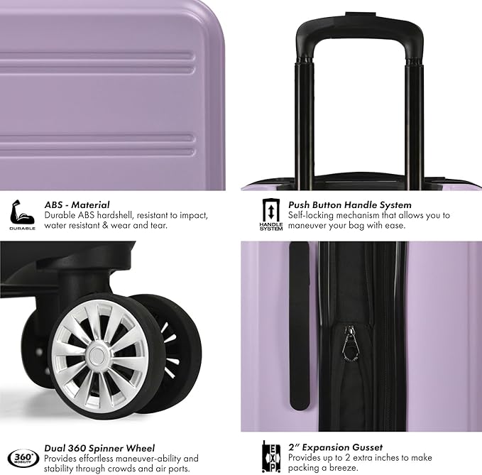 Travel Select Snowcreek Hardside Expandable Spinner Luggage Set w/USB Port, Lavender, 3-Piece