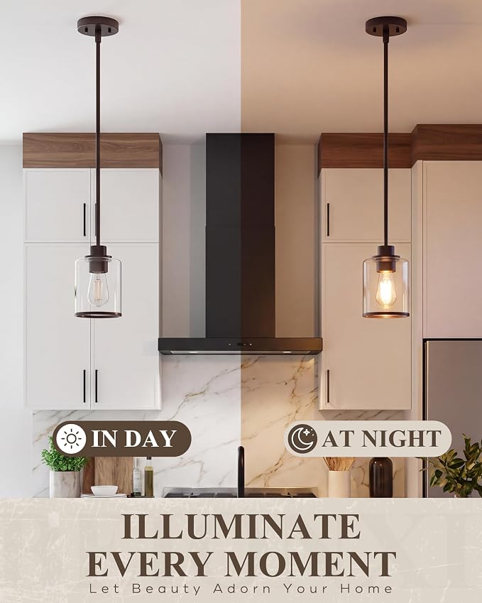 Beionxii Pendant Lights Kitchen Island, Oil Rubbed Bronze Hanging Light | Farmhouse Pendant Lighting, Hanging Pendant Light with Rods for Kitchen Island Dining Room Bedroom Entryway,BX-PL02ORB-2CG+R