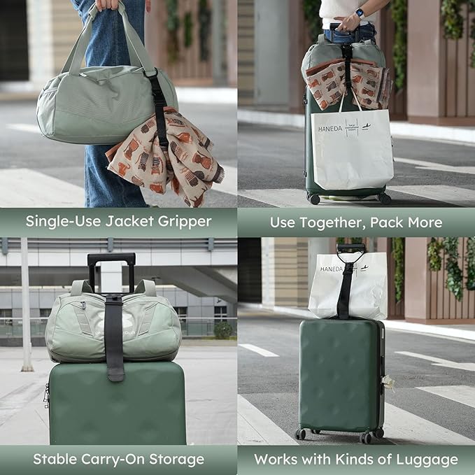 2-in-1 Luggage Straps for Suitcase with Jacket Gripper, Elastic Bungee Straps for Securing & Stacking, Easy to Carry Your Extra Bags, Connect Two Suitcases for Travel & Outdoor Use, Black