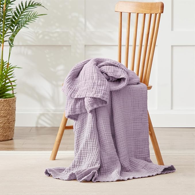 100% Cotton Muslin Blanket 50" x 60", Breathable and Lightweight Cotton Throw Blankets for Couch, Soft Cooling Summer Gauze Blanket for Adults All Season, Lavender