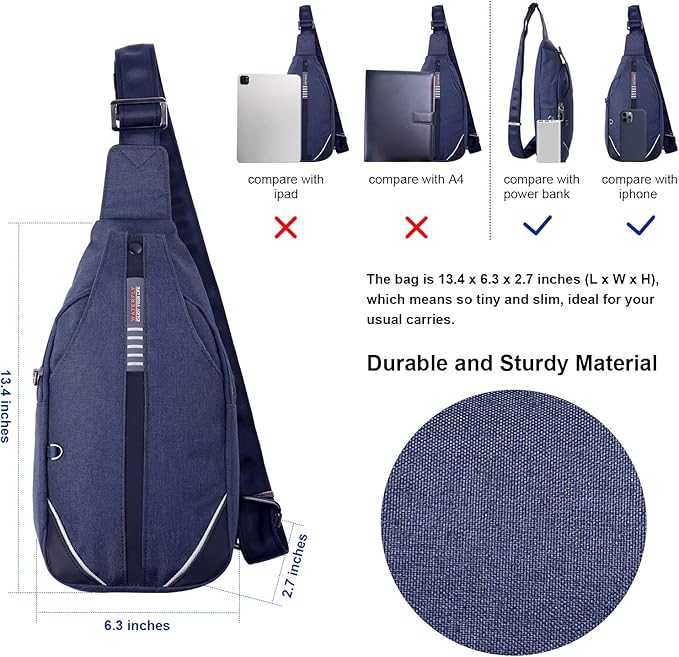 WATERFLY Medium Crossbody Sling Backpack Anti Theft Backpack for Traveling Chest Shoulder Bag