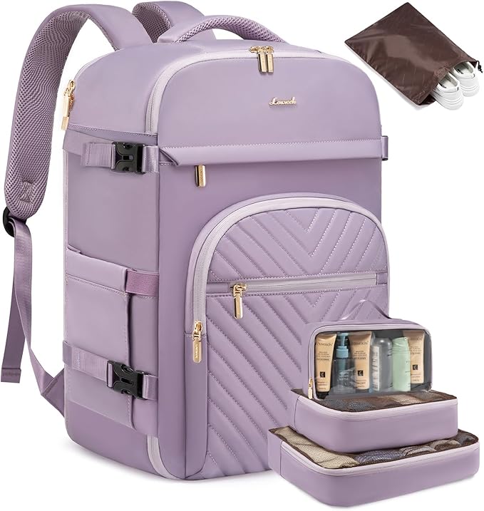 LOVEVOOK Large Travel Backpack for Women, TSA Carry on Backpack for Airplanes, 40L Personal Item Travel Bag fits 17" Laptop, Waterproof Carry on Bag Flight Approved with 4 Packing Cubes