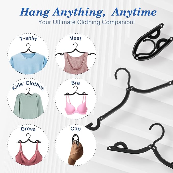 HOUSE DAY Travel Hangers, Portable Folding Hangers for Suitcase, Cruise Ship Essentials, Space Saving Clothes Hanger with Non-Slip Grooves for Vacation, Business Trip, Dorm (10 Pack Black)