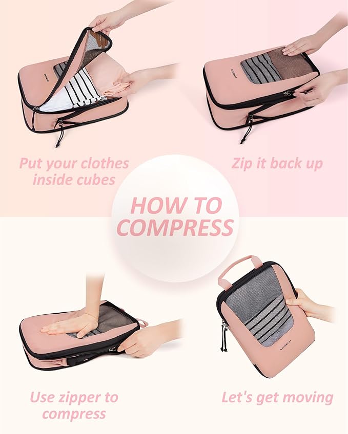 BAGSMART Compression Packing Cubes for Travel, 6/5/4set Lightweight Packing Organizers, Summer Travel Essentials Suitcase Organizer Bags Set