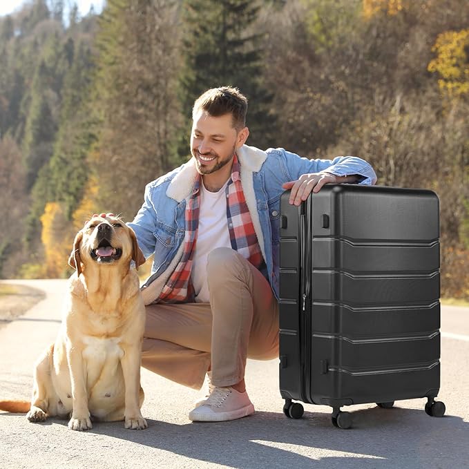 Sweetcrispy Carry on Luggage, Hard Shell ABS Suitcase with Double Spinner Wheels, Lightweight Expandable Rolling Suit Case with TSA Lock, 24 Inch Bronze Black