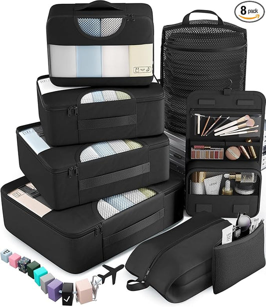 Veken 10 Set/8 Set Packing Cubes for Travel Essentials, Suitcase Organizer Bags in 4 Sizes, Carry-On Luggage Accessories with Laundry & Toiletry Bag, Airplane Must-Have, Road Trip & Camp Gifts for Men