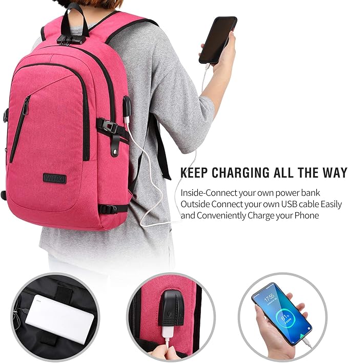 WENIG Business Laptop Backpack Anti-Theft Backpack with USB Charging Port and Lock Computer Backpacks for Women Men Fit 15.6 Inch Laptops, Casual Hiking Travel Daypack
