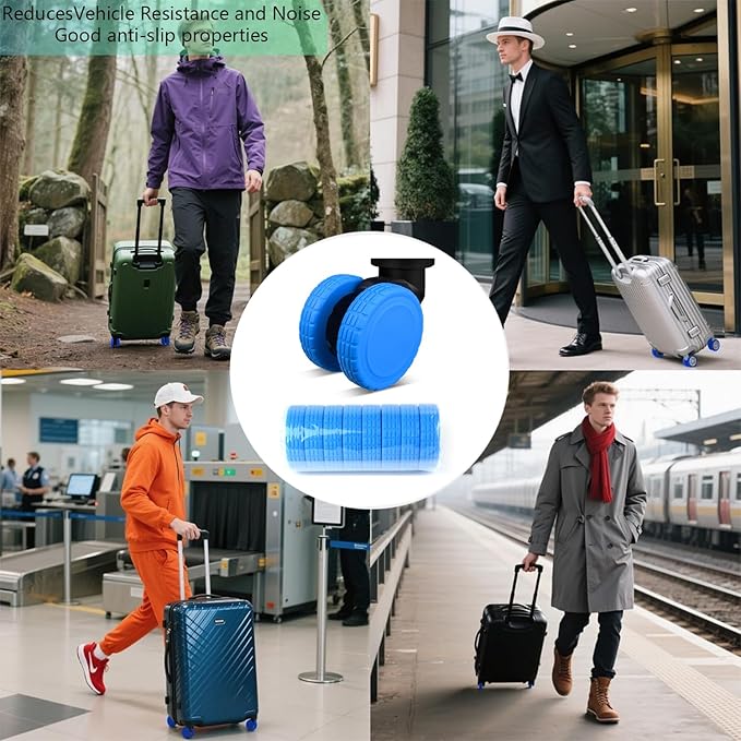 Coraltree 8Pcs Luggage Wheel Covers Silicone Protectors for 2-2.2" Spinner Wheels, Wear-Resistant & Anti-Noise Travel Accessories, Blue